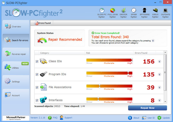 注册表清理工具SLOWPCfighter截图
